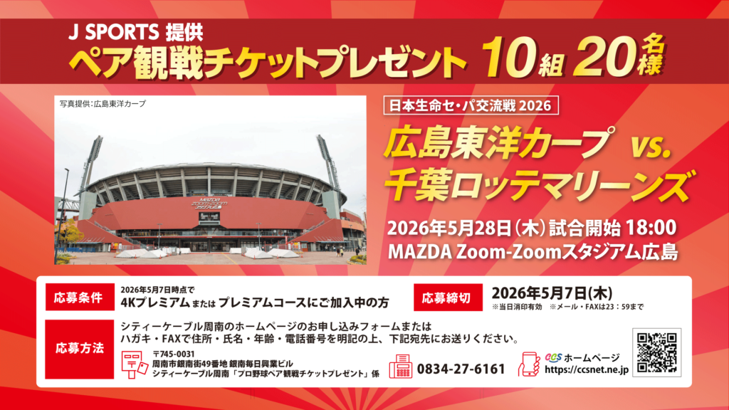 これくと5&frasl;28(木)プロ野球 広島-ロッテ戦 ペア観戦チケット